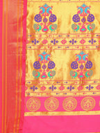 Muniya paithani saree silk blend in sea green and pink with parrot motif zari work - pallu detail showing woven motif design for wedding wear