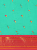 Muniya paithani saree silk blend in sea green and pink with parrot motif zari work - body fabric detail showing motif design for wedding wear