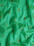Muniya paithani saree silk blend in sea green and red with parrot motif zari work - fabric view for wedding wear