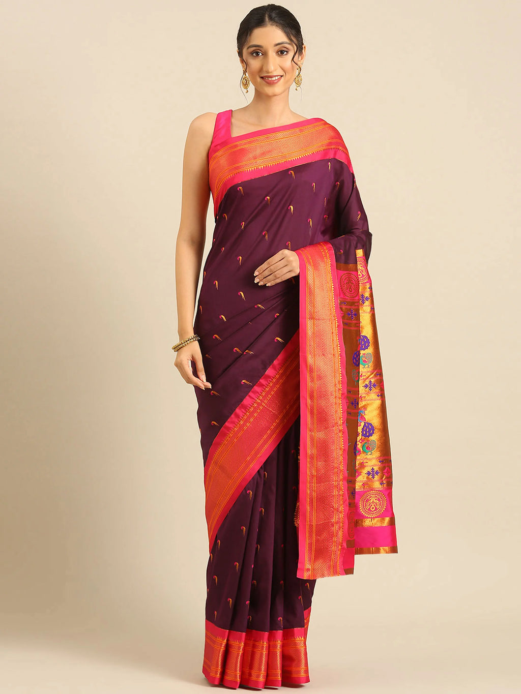 Muniya Paithani Saree Silk Blend | Parrot Motif Zari Work | Wedding Wear
