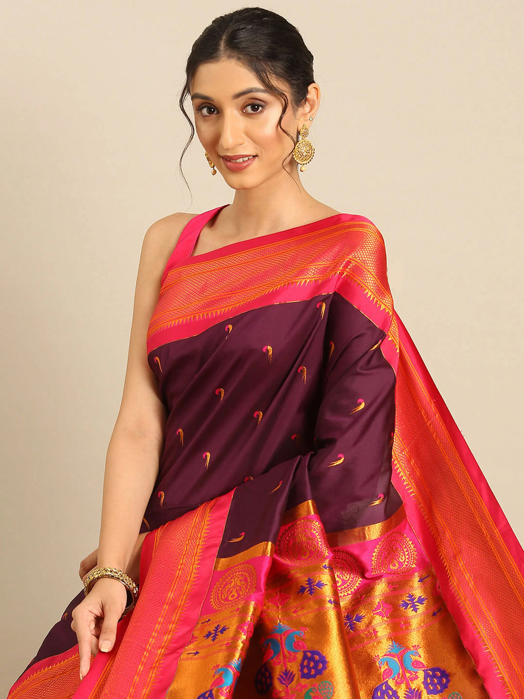 Muniya Paithani Saree Silk Blend | Parrot Motif Zari Work | Wedding Wear