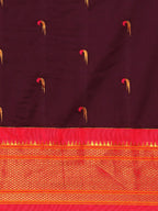 Muniya paithani saree silk blend in wine and pink with parrot motif zari work - body fabric detail showing motif design for wedding wear