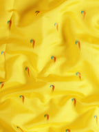 Muniya paithani saree silk blend in yellow and rama with parrot motif zari work - fabric view for wedding wear