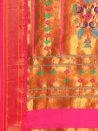Muniya paithani saree silk blend in chintamani and pink with floral meena butti - pallu detail showing woven motif design for wedding wear