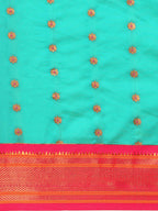 Muniya paithani saree silk blend in chintamani and pink with floral meena butti - body fabric detail showing motif design for wedding wear