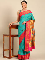 Muniya paithani saree silk blend in chintamani and pink with floral meena butti - styling view for wedding wear