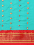 Muniya paithani saree silk blend in chintamani and red with floral meena butti - body fabric detail showing motif design for wedding wear