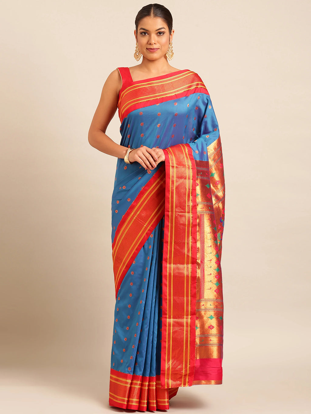 Muniya Paithani Saree Silk Blend | Floral Meena Butti | Wedding Wear
