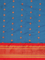 Muniya paithani saree silk blend in firozi and red with floral meena butti - body fabric detail showing motif design for wedding wear