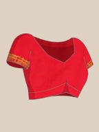 Muniya paithani saree silk blend in firozi and red with floral meena butti - matching blouse piece view for wedding wear