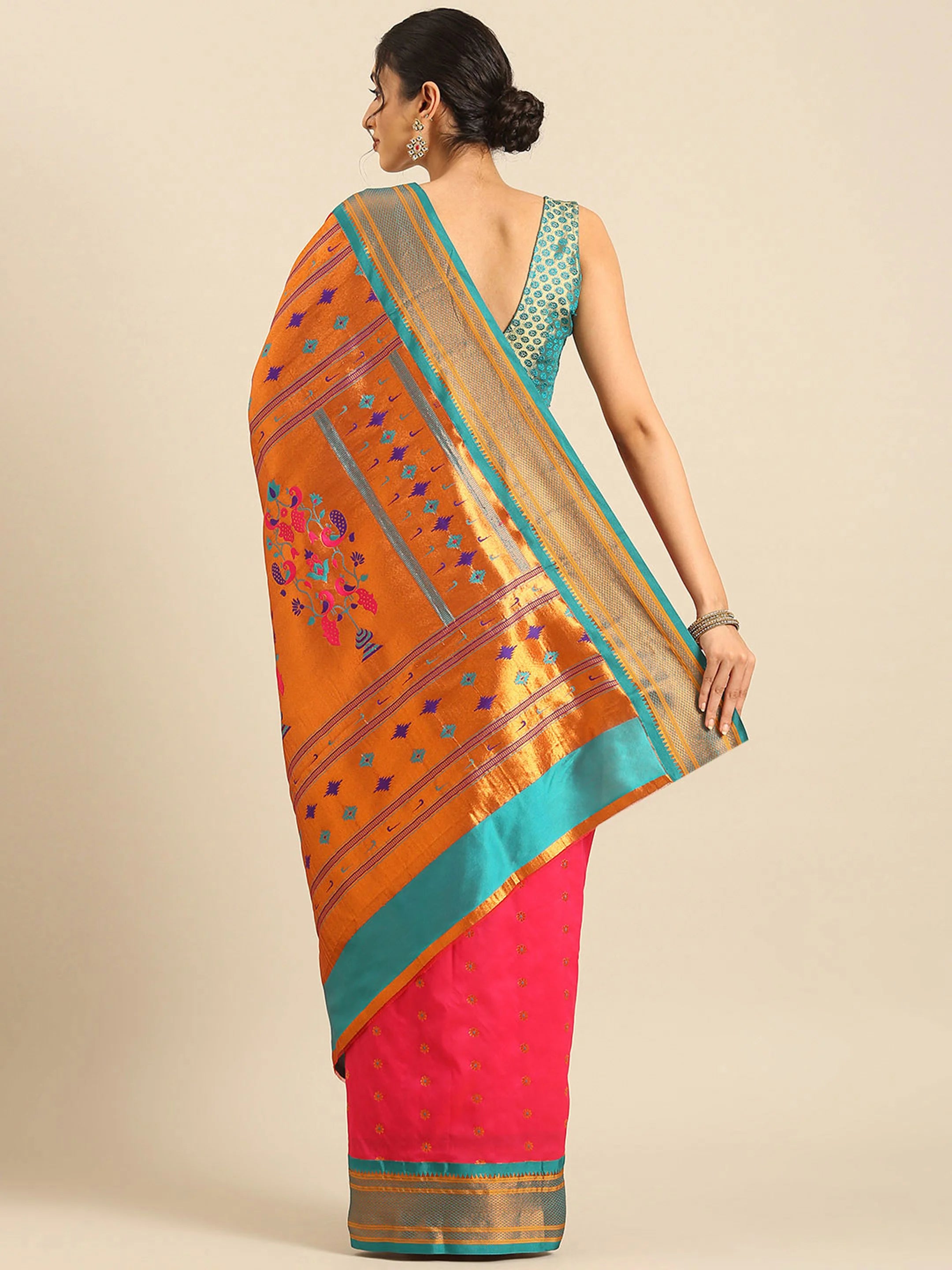 Muniya Paithani Saree Silk Blend | Floral Meena Butti | Wedding Wear