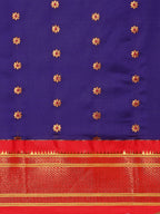 Muniya paithani saree silk blend in indigo blue and red with floral meena butti - body fabric detail showing motif design for wedding wear