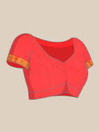Muniya paithani saree silk blend in khaki and red with floral meena butti - matching blouse piece view for wedding wear