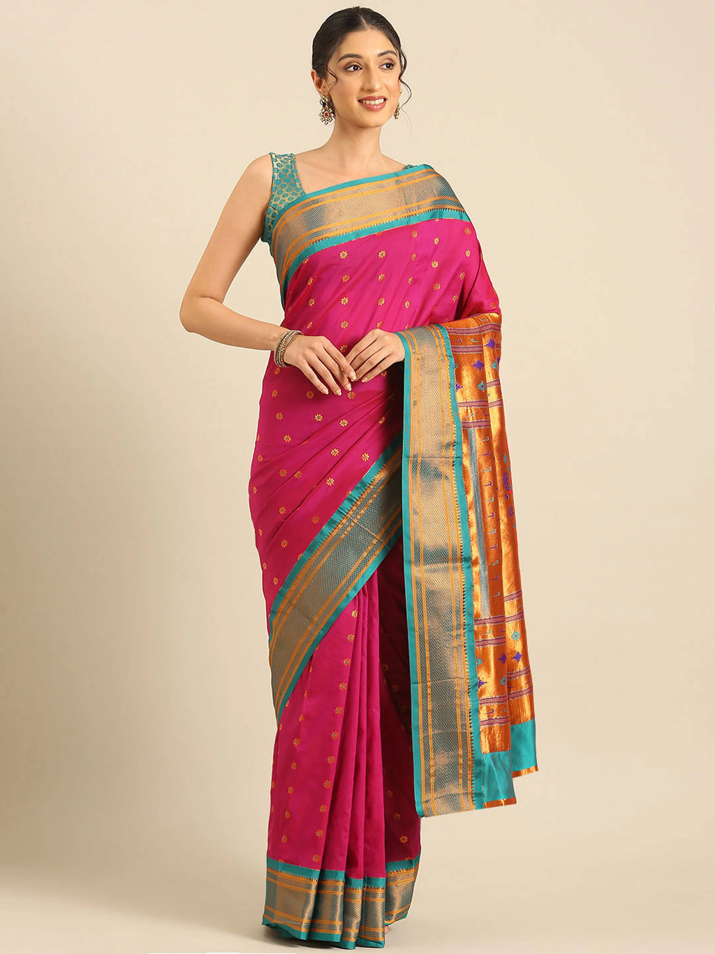 Muniya Paithani Saree Silk Blend | Floral Meena Butti | Wedding Wear
