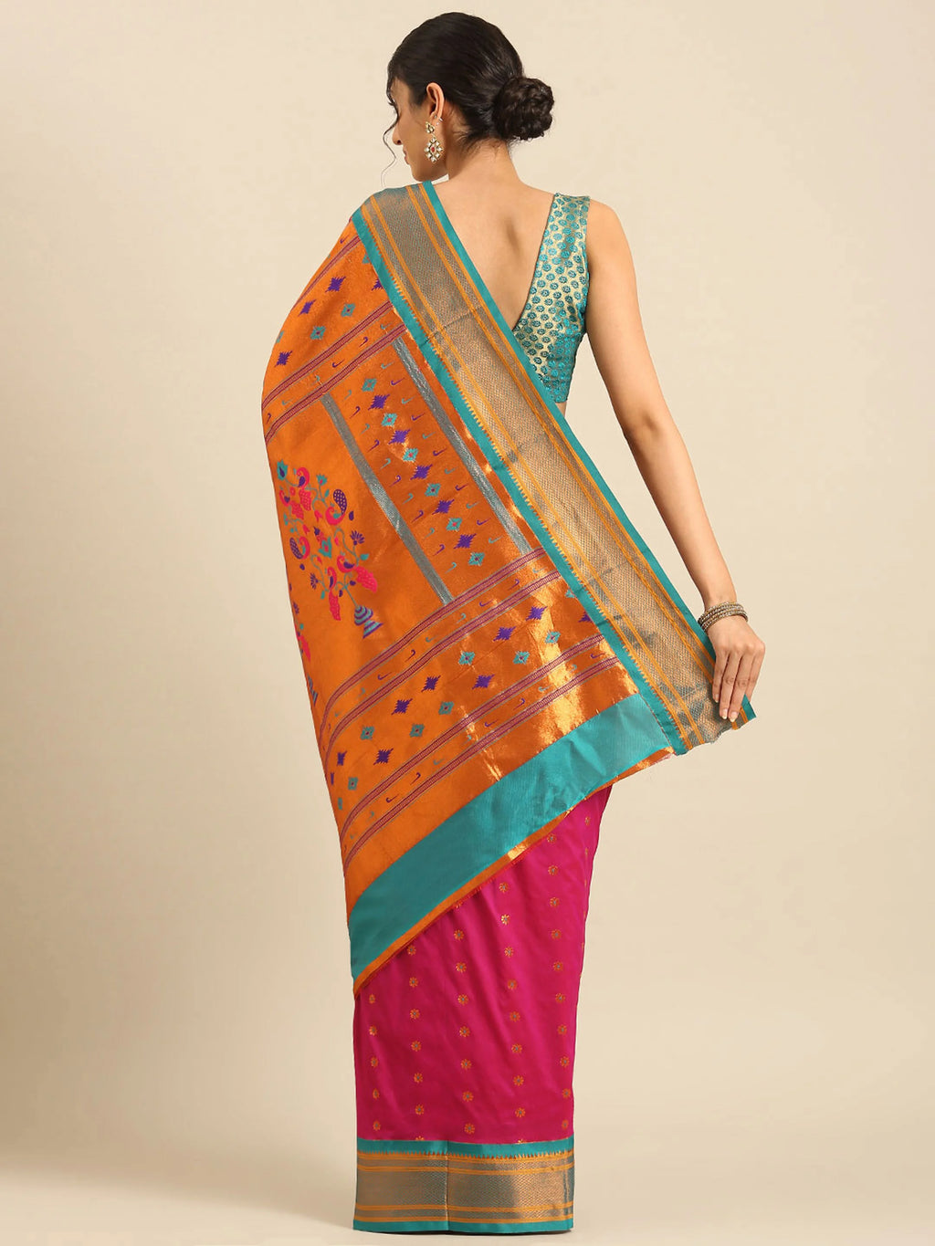 Muniya Paithani Saree Silk Blend | Floral Meena Butti | Wedding Wear