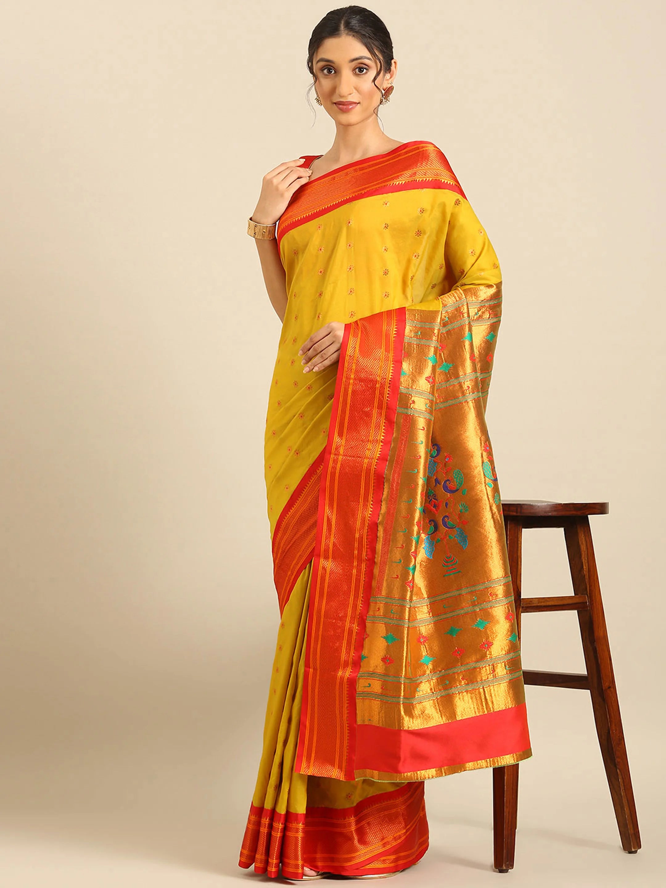 Muniya Paithani Saree Silk Blend | Floral Meena Butti | Wedding Wear