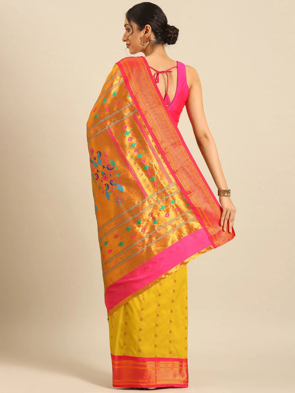 Muniya Paithani Saree Silk Blend | Floral Meena Butti | Wedding Wear