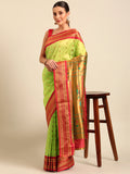 Muniya paithani saree silk blend in popati and red with floral meena butti - front view for wedding wear