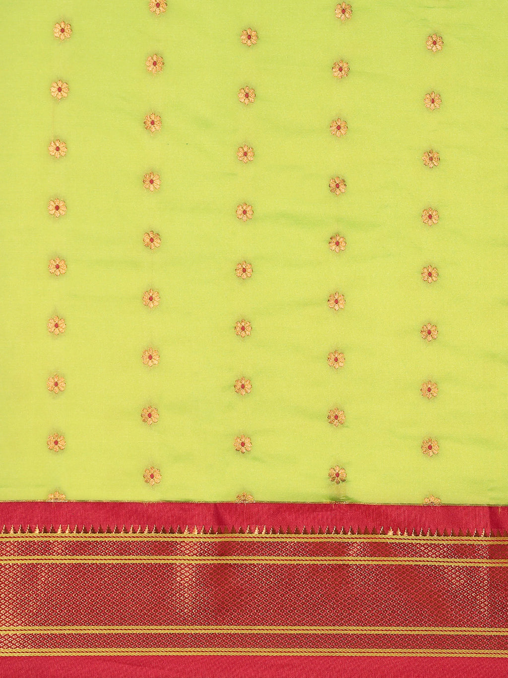 Muniya paithani saree silk blend in popati and red with floral meena butti - body fabric detail showing motif design for wedding wear