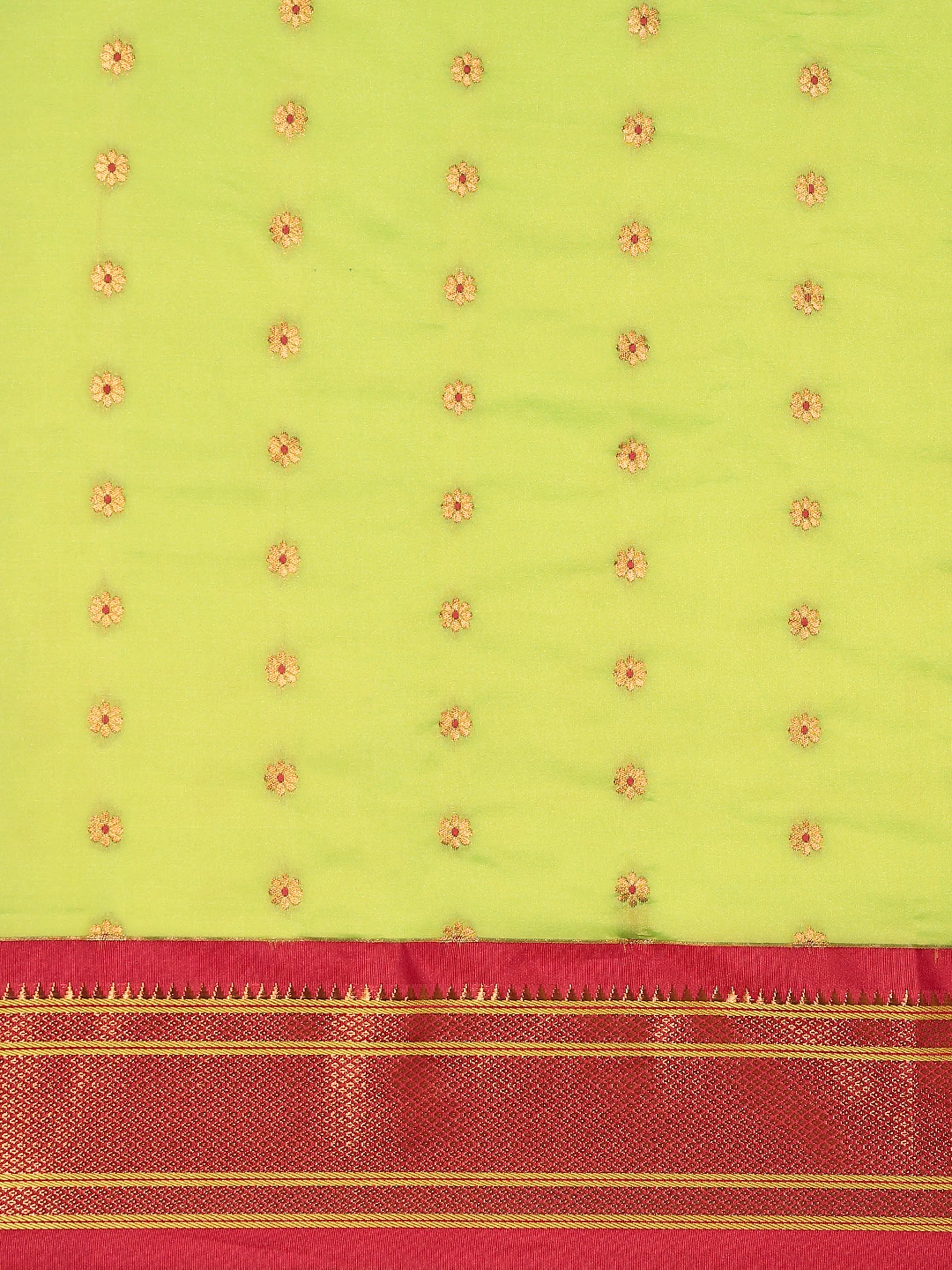 Muniya paithani saree silk blend in popati and red with floral meena butti - body fabric detail showing motif design for wedding wear