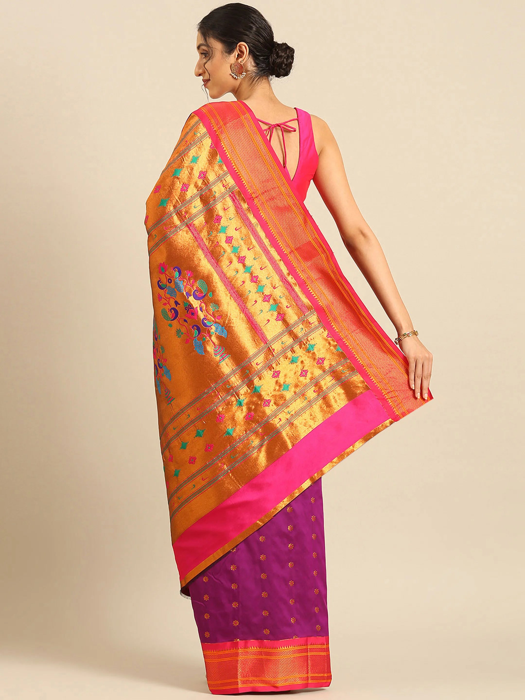 Muniya Paithani Saree Silk Blend | Floral Meena Butti | Wedding Wear