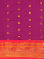 Muniya paithani saree silk blend in purple and pink with floral meena butti - body fabric detail showing motif design for wedding wear