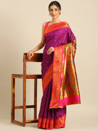 Muniya paithani saree silk blend in purple and pink with floral meena butti - styling view for wedding wear