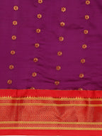 Muniya paithani saree silk blend in purple and red with floral meena butti - body fabric detail showing motif design for wedding wear