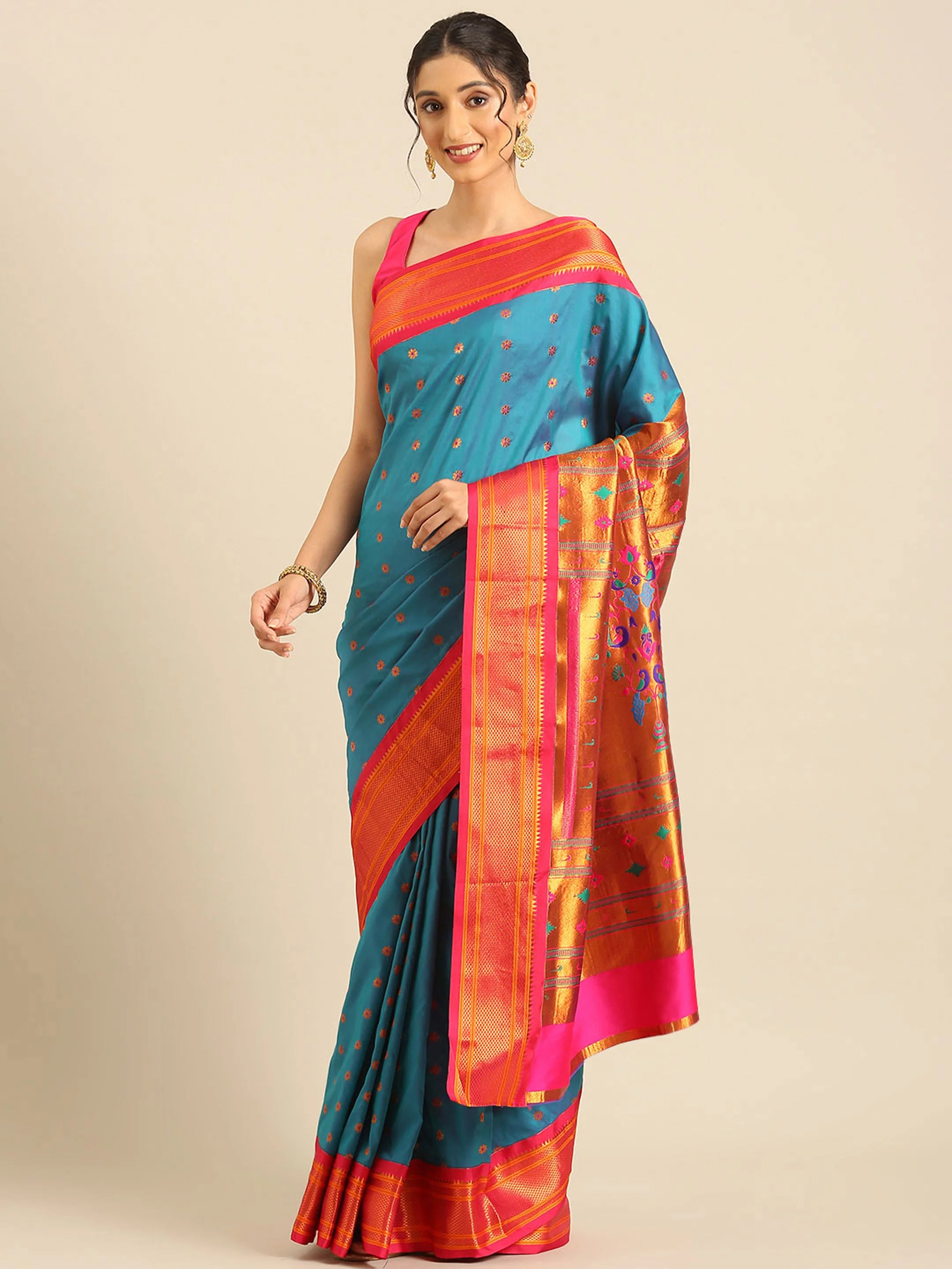 Muniya Paithani Saree Silk Blend | Floral Meena Butti | Wedding Wear
