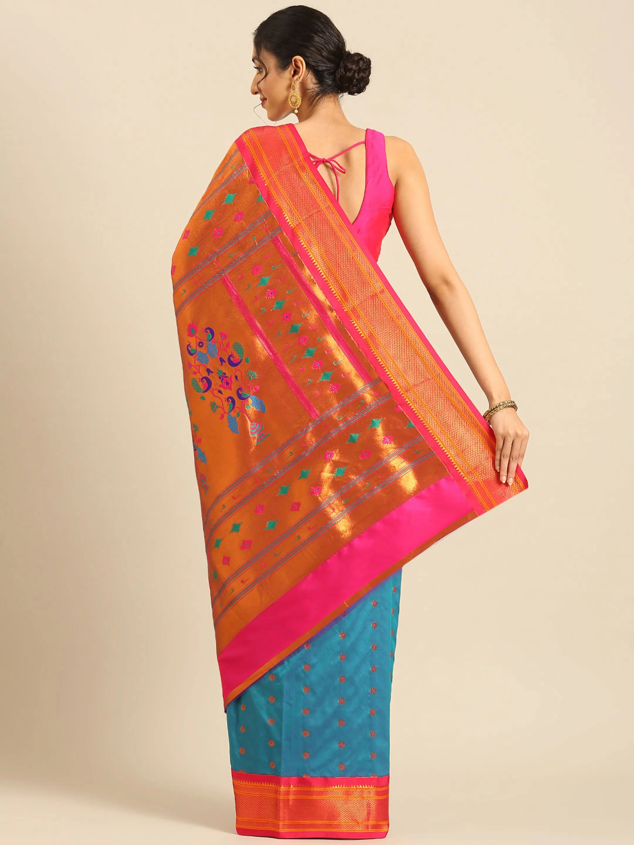 Muniya Paithani Saree Silk Blend | Floral Meena Butti | Wedding Wear