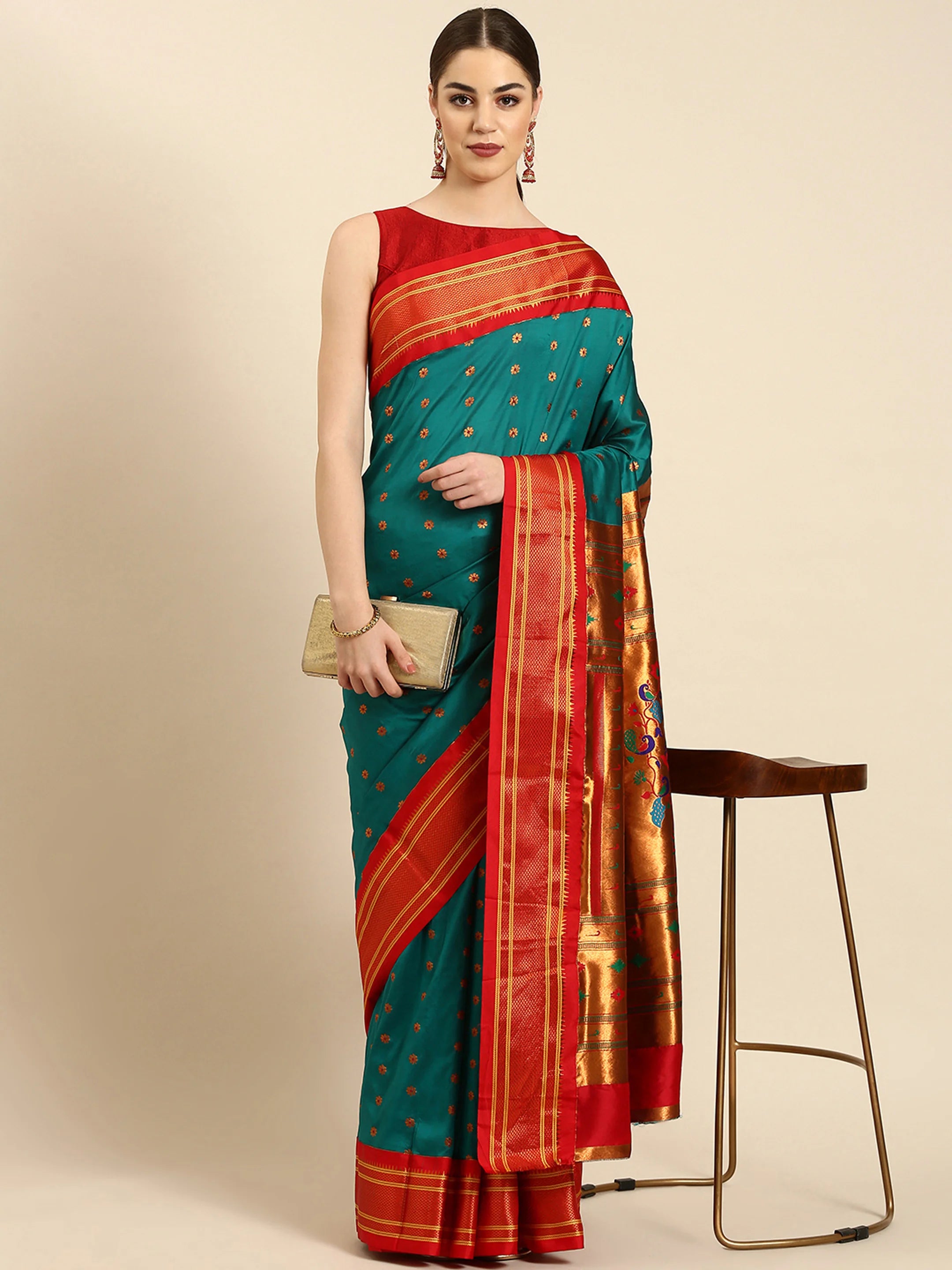 Muniya Paithani Saree Silk Blend | Floral Meena Butti | Wedding Wear