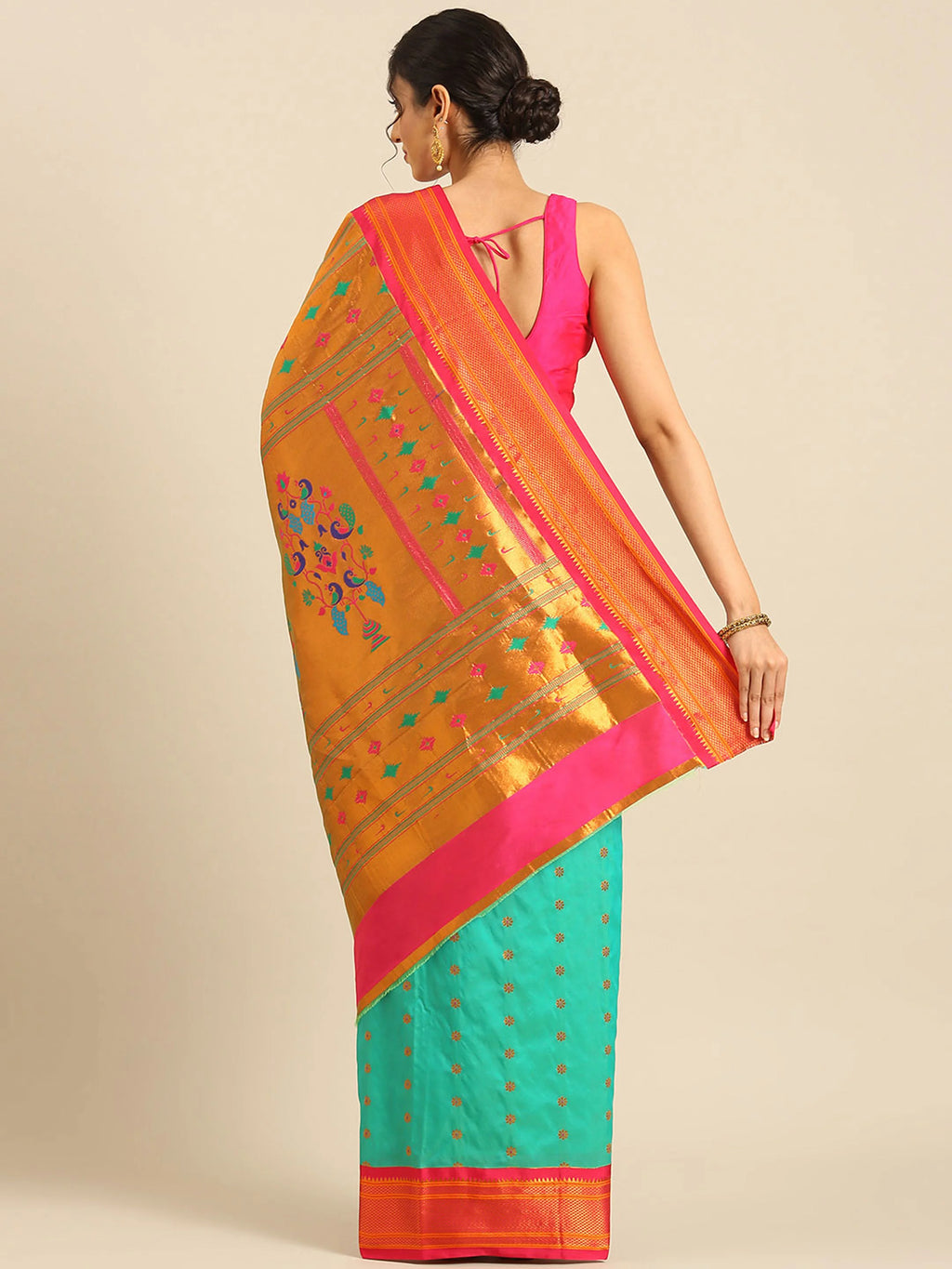 Muniya Paithani Saree Silk Blend | Floral Meena Butti | Wedding Wear