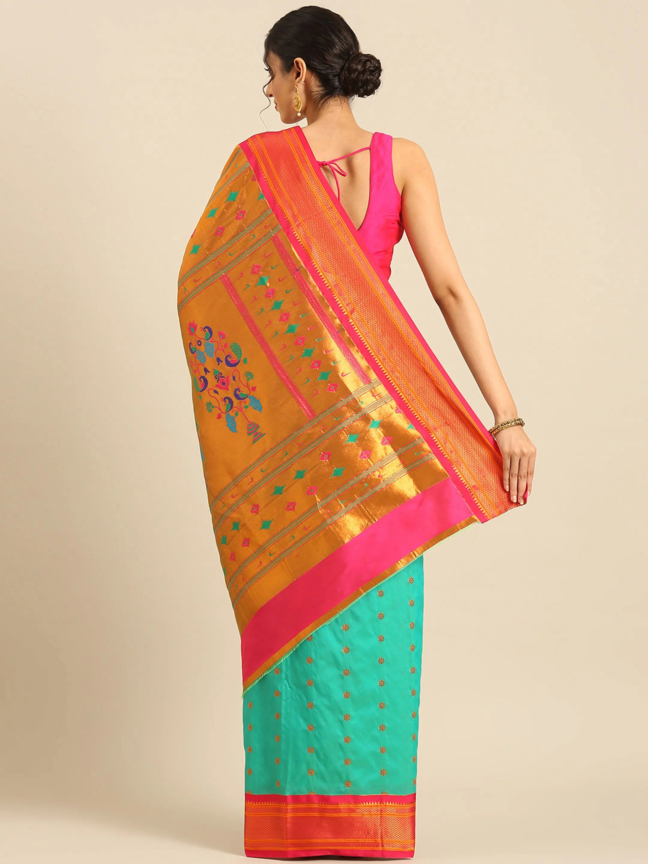 Muniya Paithani Saree Silk Blend | Floral Meena Butti | Wedding Wear