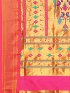 Muniya paithani saree silk blend in wine and pink with floral meena butti - pallu detail showing woven motif design for wedding wear