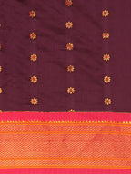 Muniya paithani saree silk blend in wine and pink with floral meena butti - body fabric detail showing motif design for wedding wear