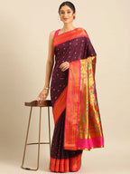 Muniya paithani saree silk blend in wine and pink with floral meena butti - styling view for wedding wear