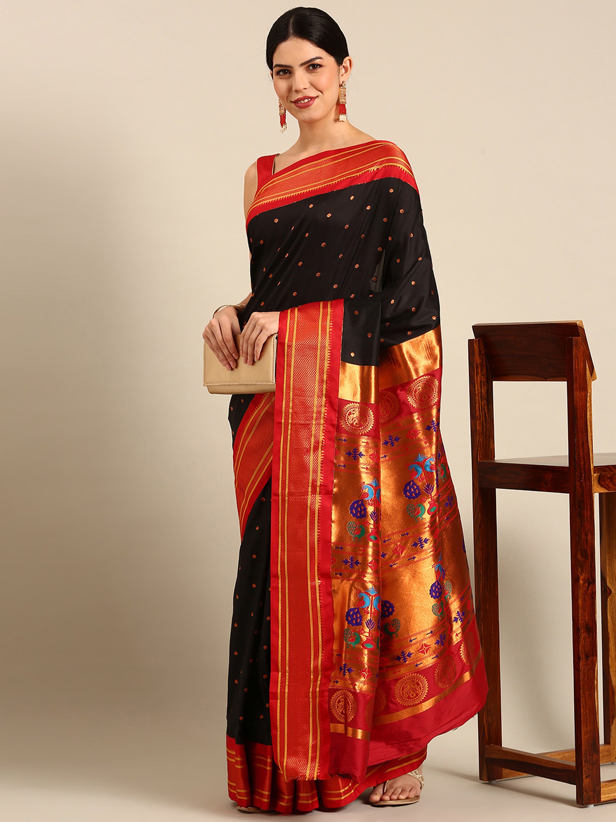 Maharani Paithani Saree Silk Blend | Polka Butta Design | Wedding Wear