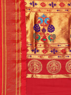 Maharani paithani saree silk blend in black & red with polka butta design with peacock motifs pallu