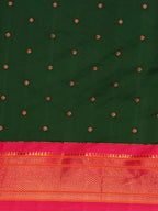 Maharani paithani saree silk blend in bottle green & pink with polka butta design saree for wedding and festive wear