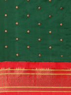 Maharani paithani saree silk blend in bottle green & red with polka butta design saree for wedding and festive wear