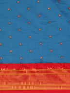 Maharani paithani saree silk blend in firozi & red with polka butta design saree for wedding and festive wear
