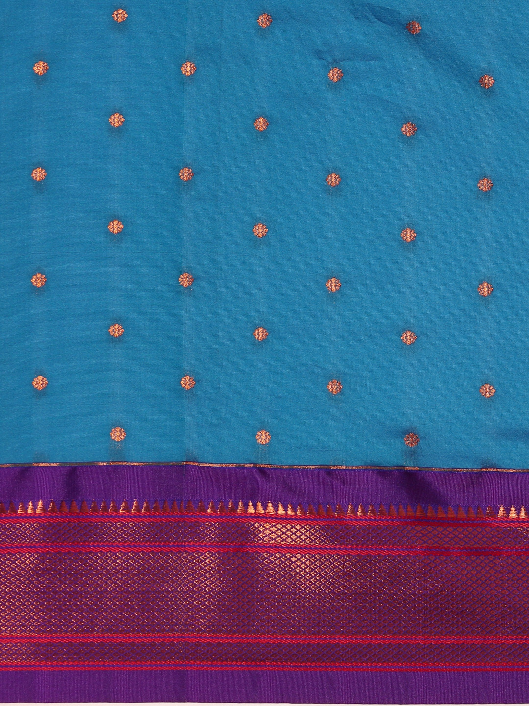 Maharani paithani saree silk blend in firozi & violet with polka butta design saree for wedding and festive wear