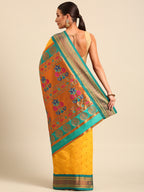 Maharani paithani saree silk blend in gold & rama with polka butta design - back view showing pallu and border