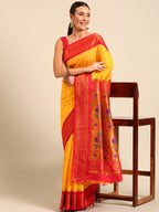 Maharani paithani saree silk blend in gold & red with polka butta design - front view for wedding wear