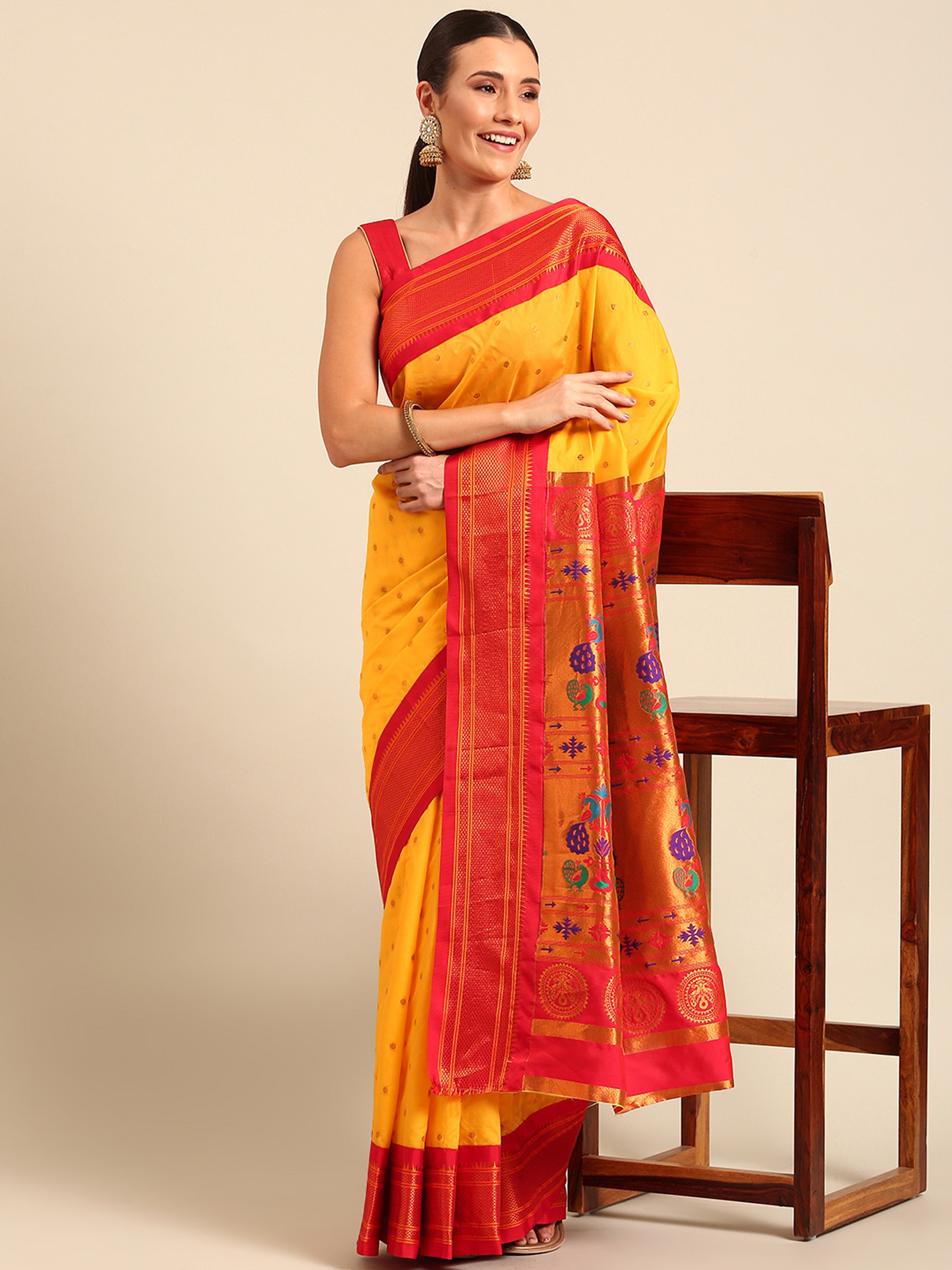 Maharani Paithani Saree Silk Blend | Polka Butta Design | Wedding Wear
