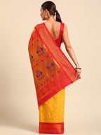 Maharani paithani saree silk blend in gold & red with polka butta design - back view showing pallu and border