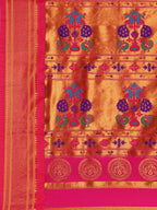 Maharani paithani saree silk blend in indigo blue & pink with polka butta design with peacock motifs pallu