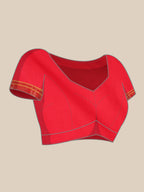 Maharani paithani saree silk blend in indigo blue & red with polka butta design saree with unstitched blouse piece