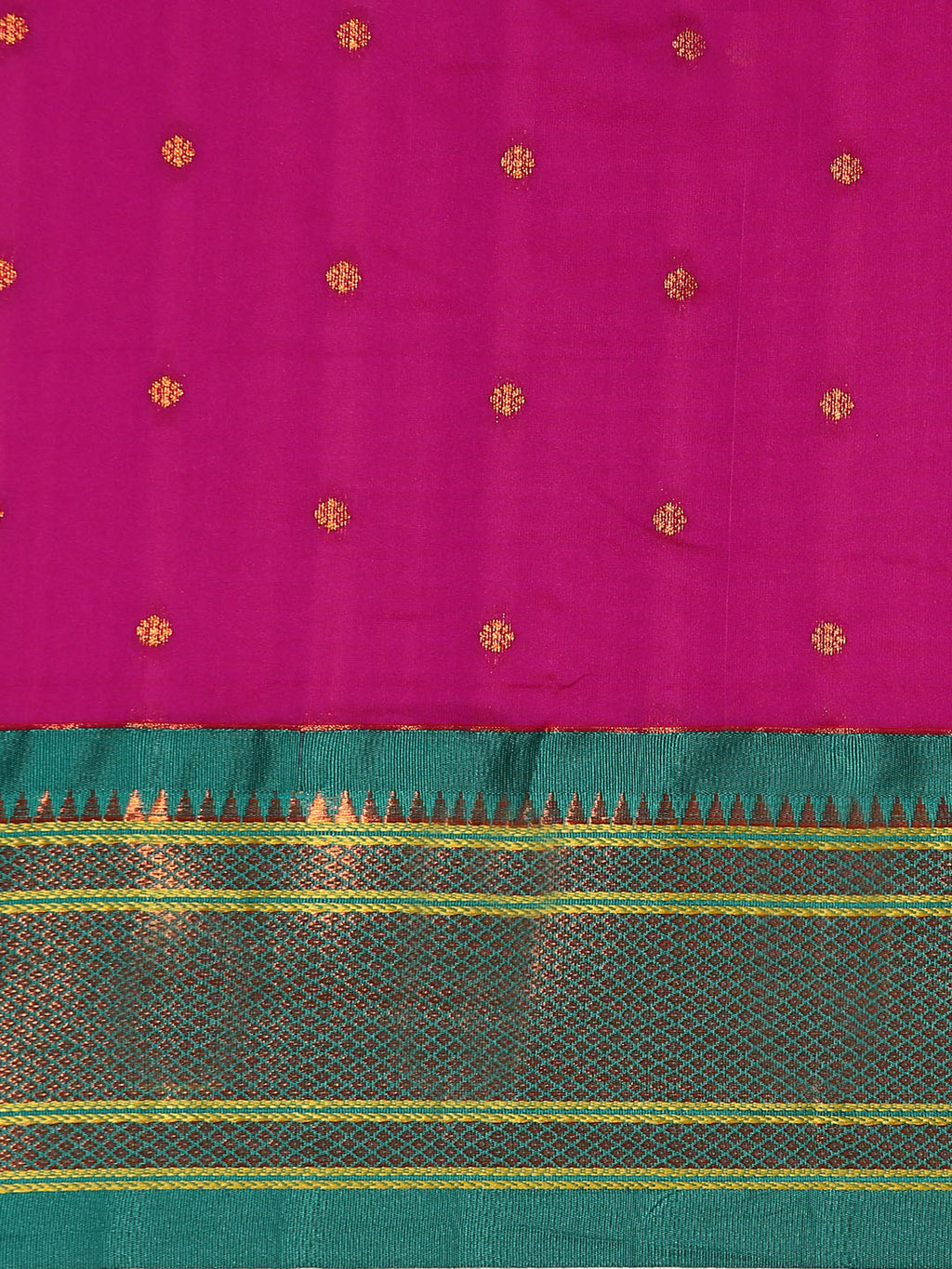 Maharani paithani saree silk blend in magenta & rama with polka butta design saree for wedding and festive wear