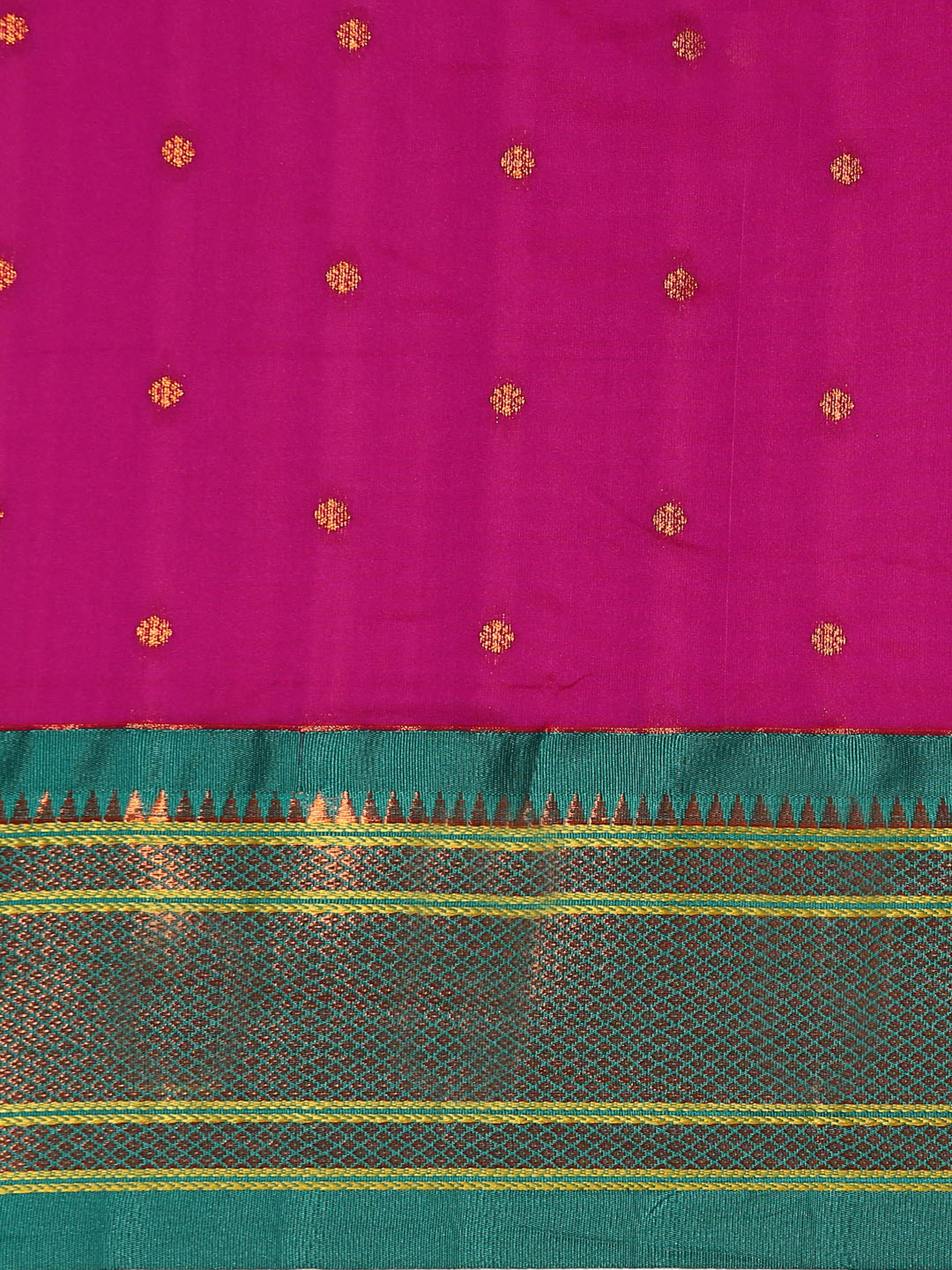 Maharani paithani saree silk blend in magenta & rama with polka butta design saree for wedding and festive wear